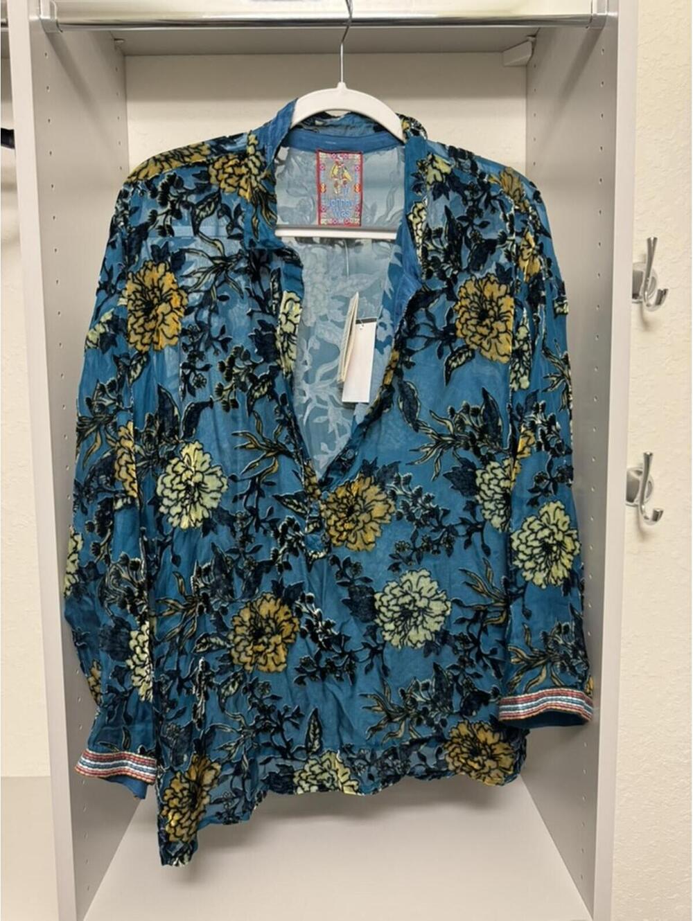 Johnny Was XL Floral Velvet Shirt